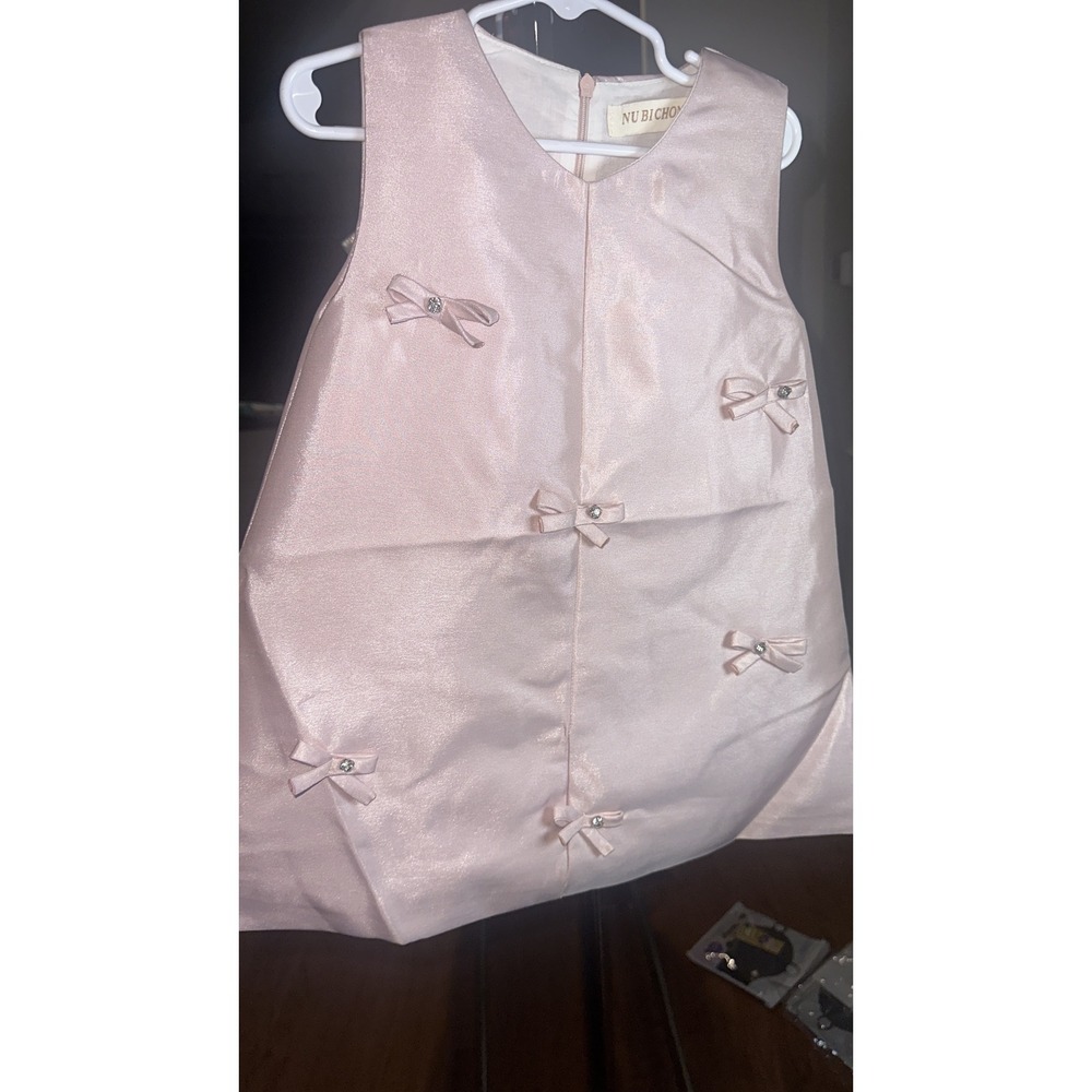 Boutique Flower Girl Dress ChampagneTulle 3DRosette Pearl Accents Formal Wedding - Picture 5 of 10